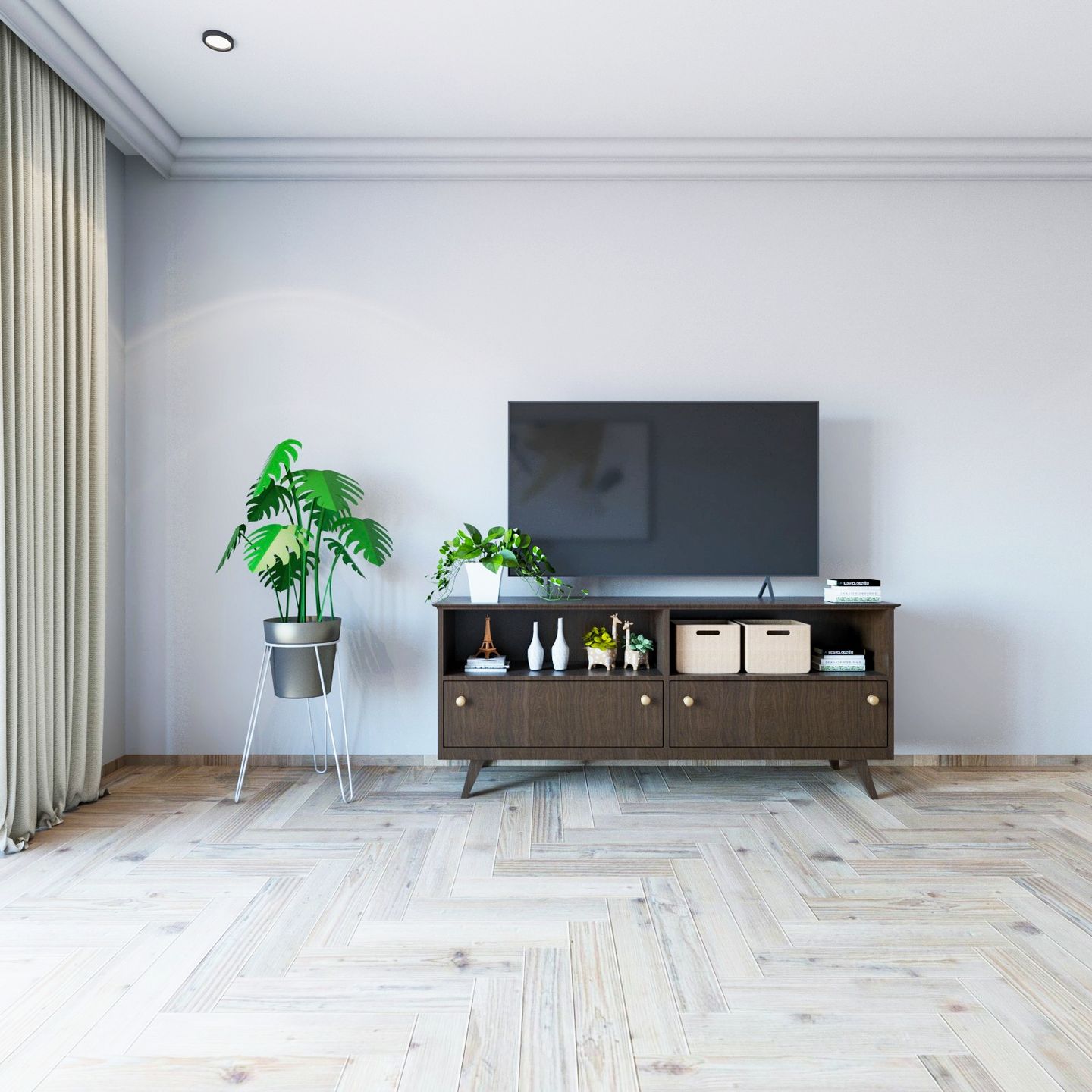 Contemporary Wooden TV Unit Design With Storage - Livspace