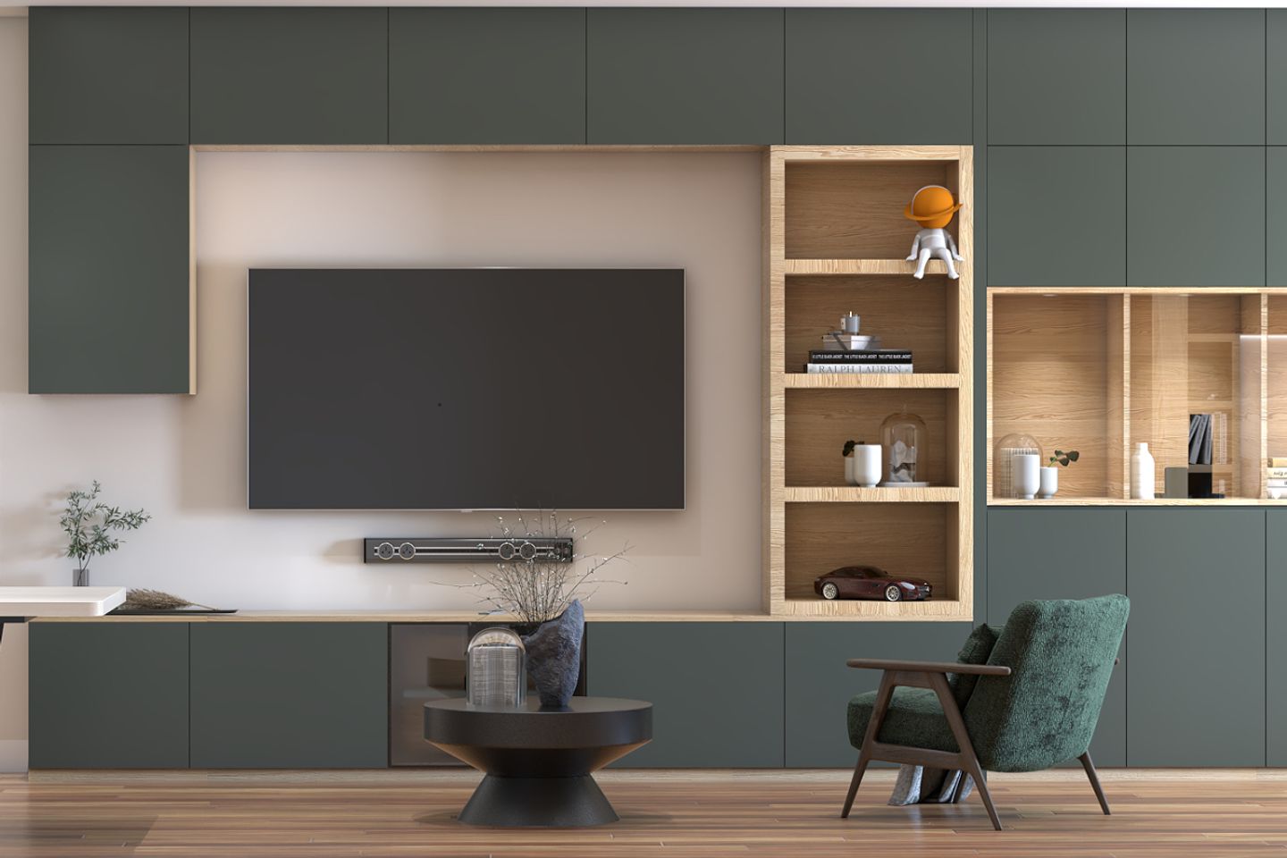 TV Cabinet Design With Grey Drawers - Livspace