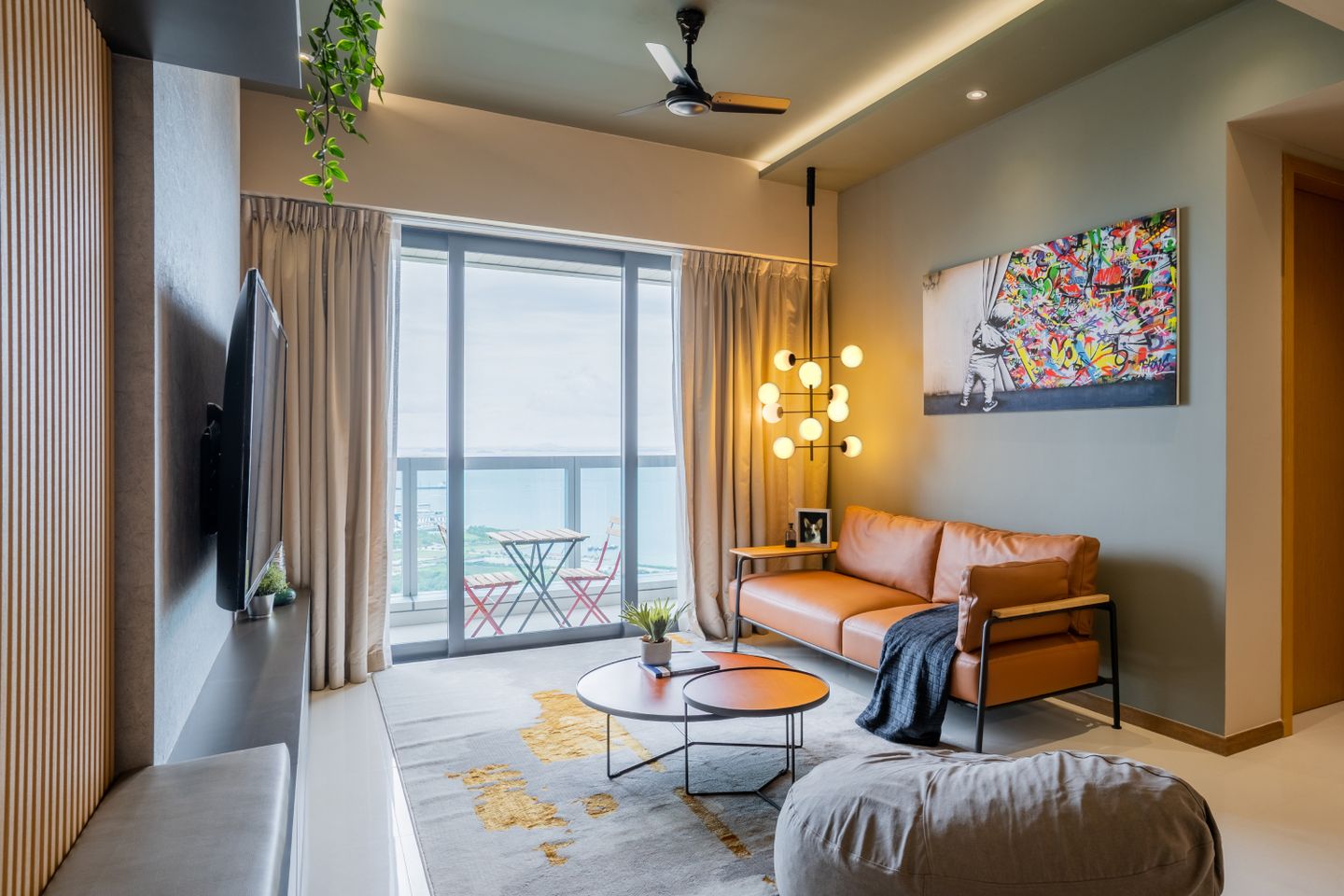 Contemporary Living Room Design With A TV Unit - Livspace