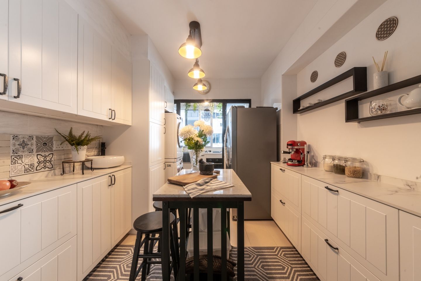 Scandinavian Kitchen Design With Patterned Dado Tiles - Livspace