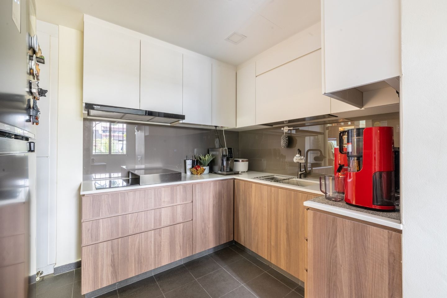 U-Shaped Kitchen Design With Glossy Dado Tiles - Livspace