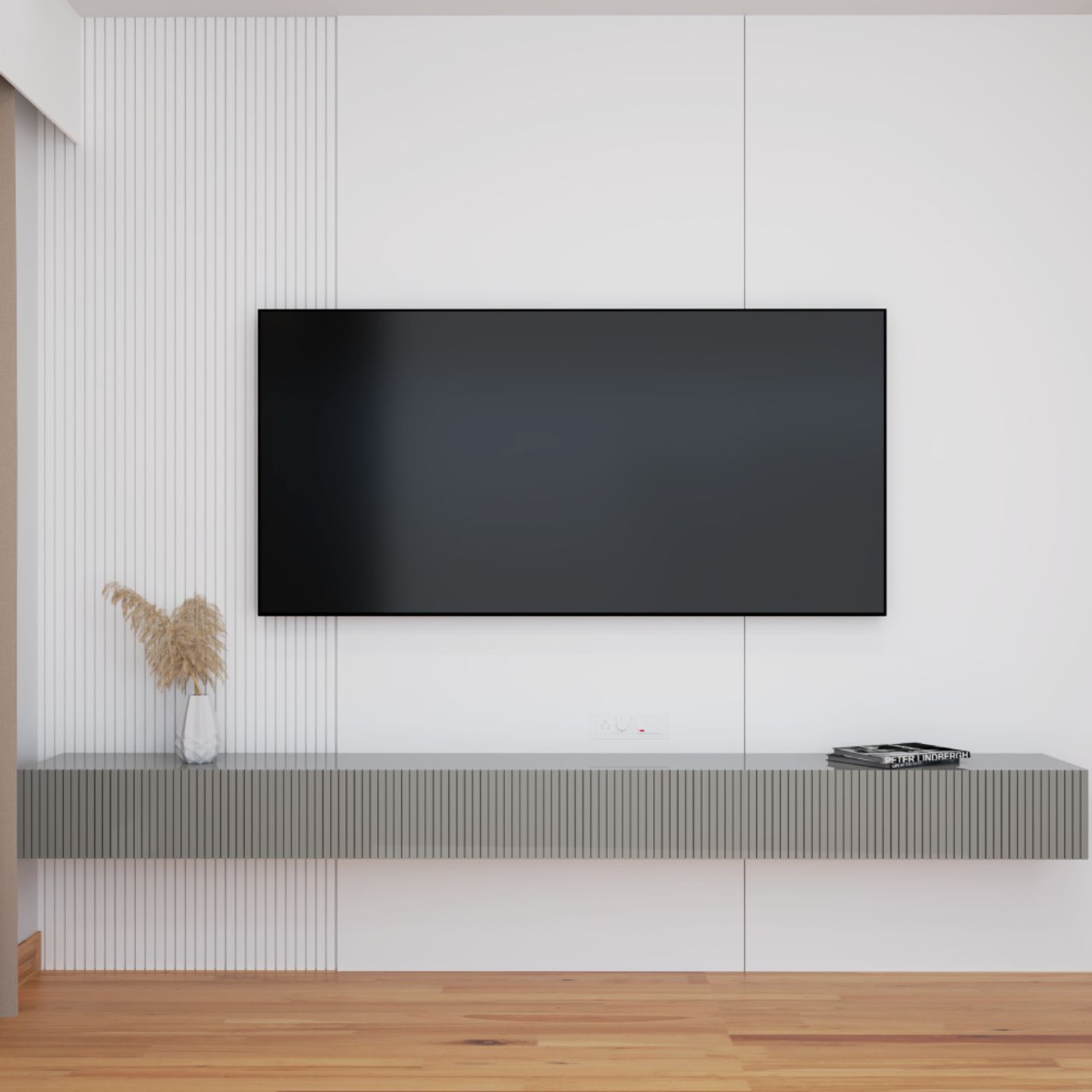 Minimal Grey TV Cabinet - Livspace