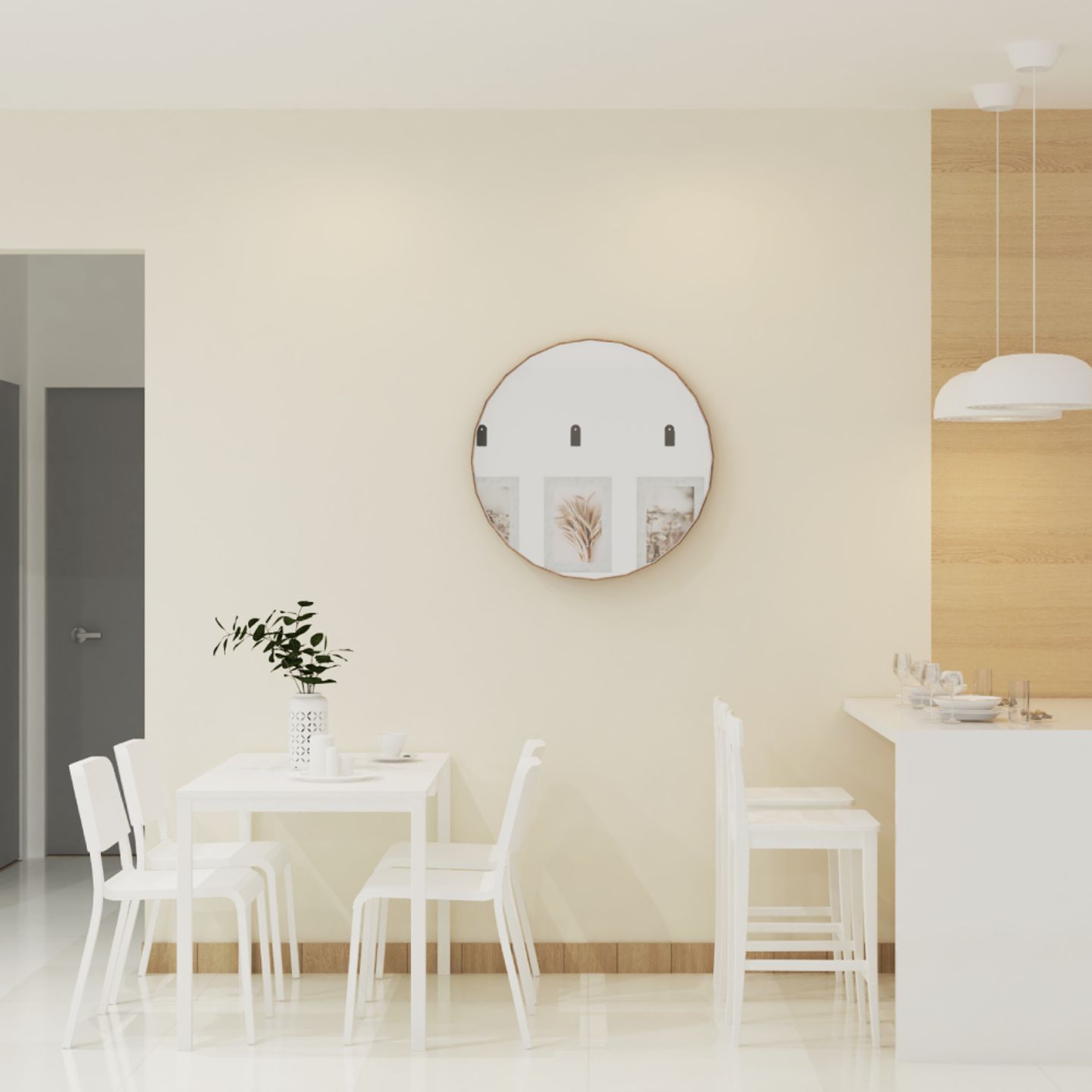 All-White Minimalistic Dining Room Design - Livspace