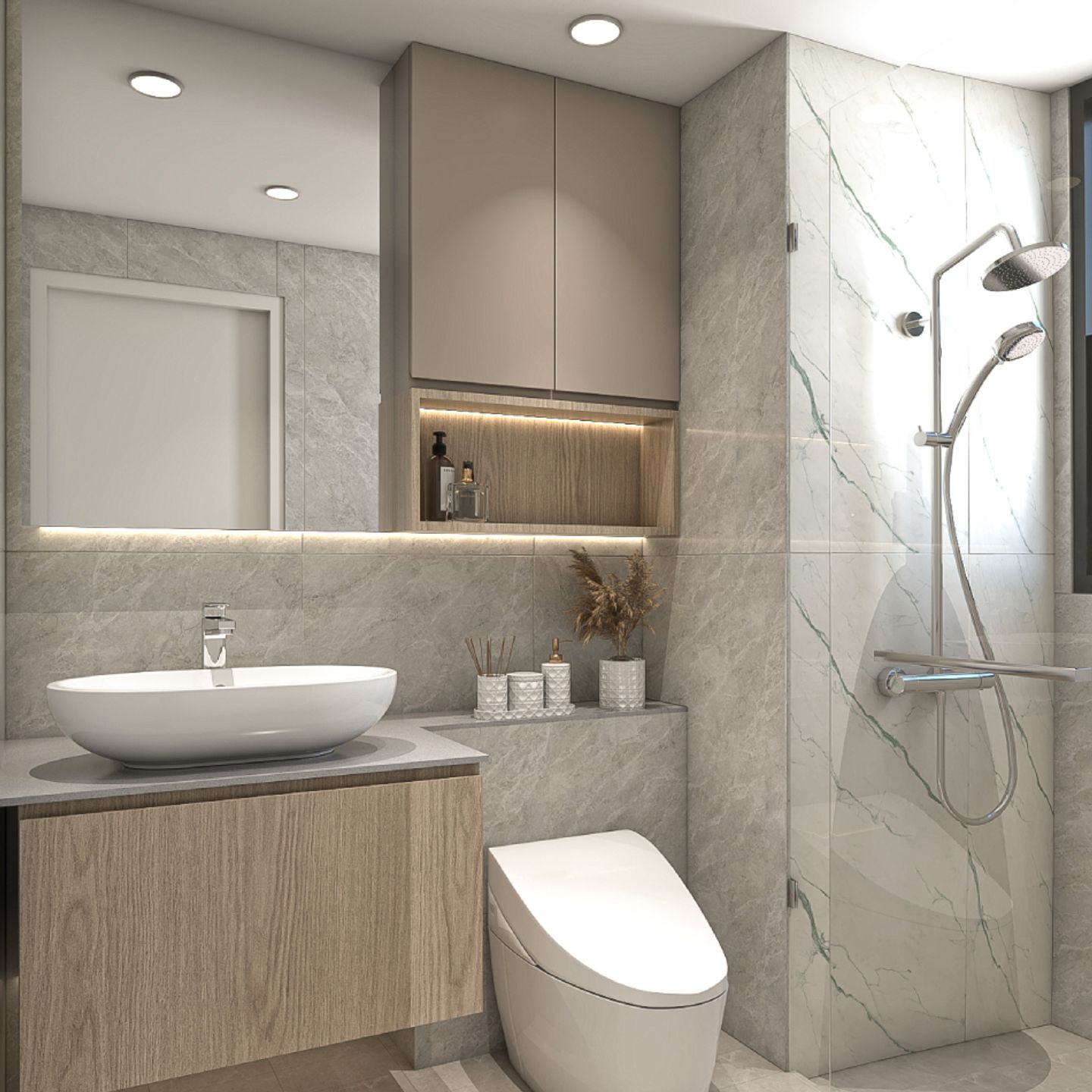 Spacious White Bathroom Design - Livspace