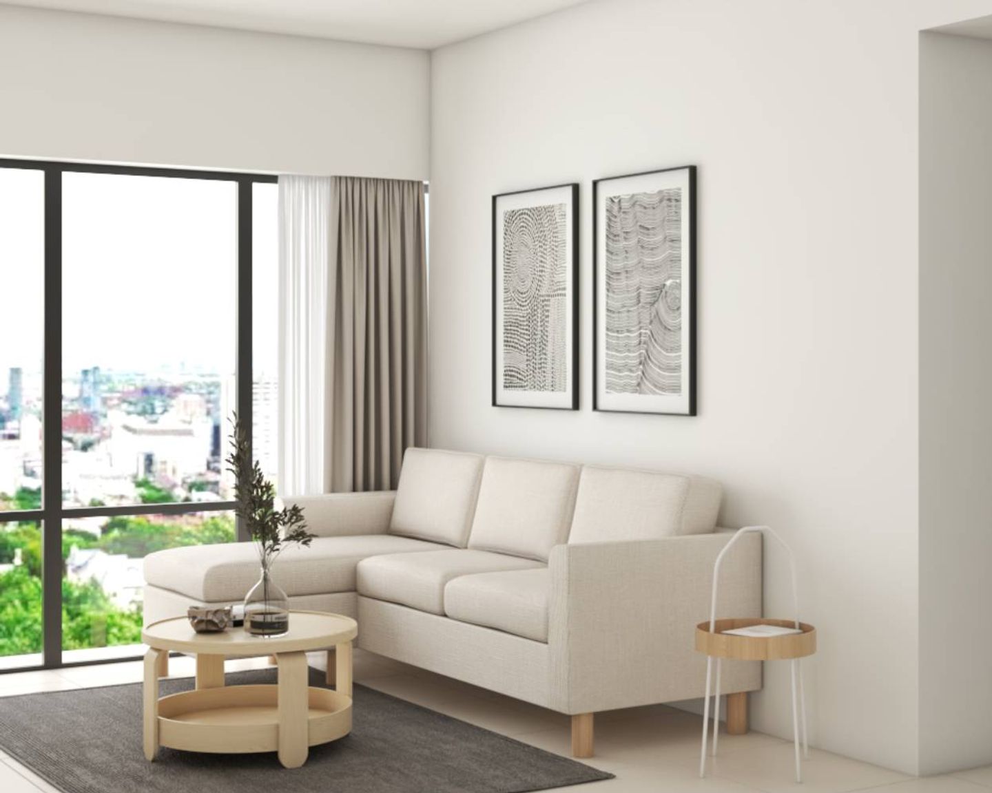 Modern White Living Room Design - Livspace