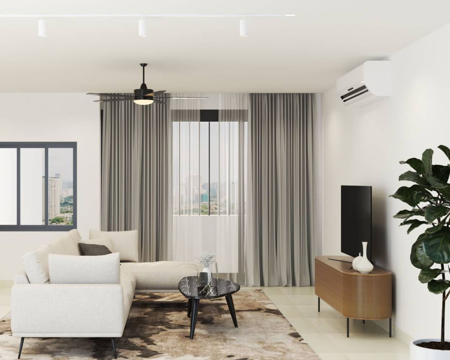 All-White Living Room Design With Scandinavian Aesthetics - Livspace