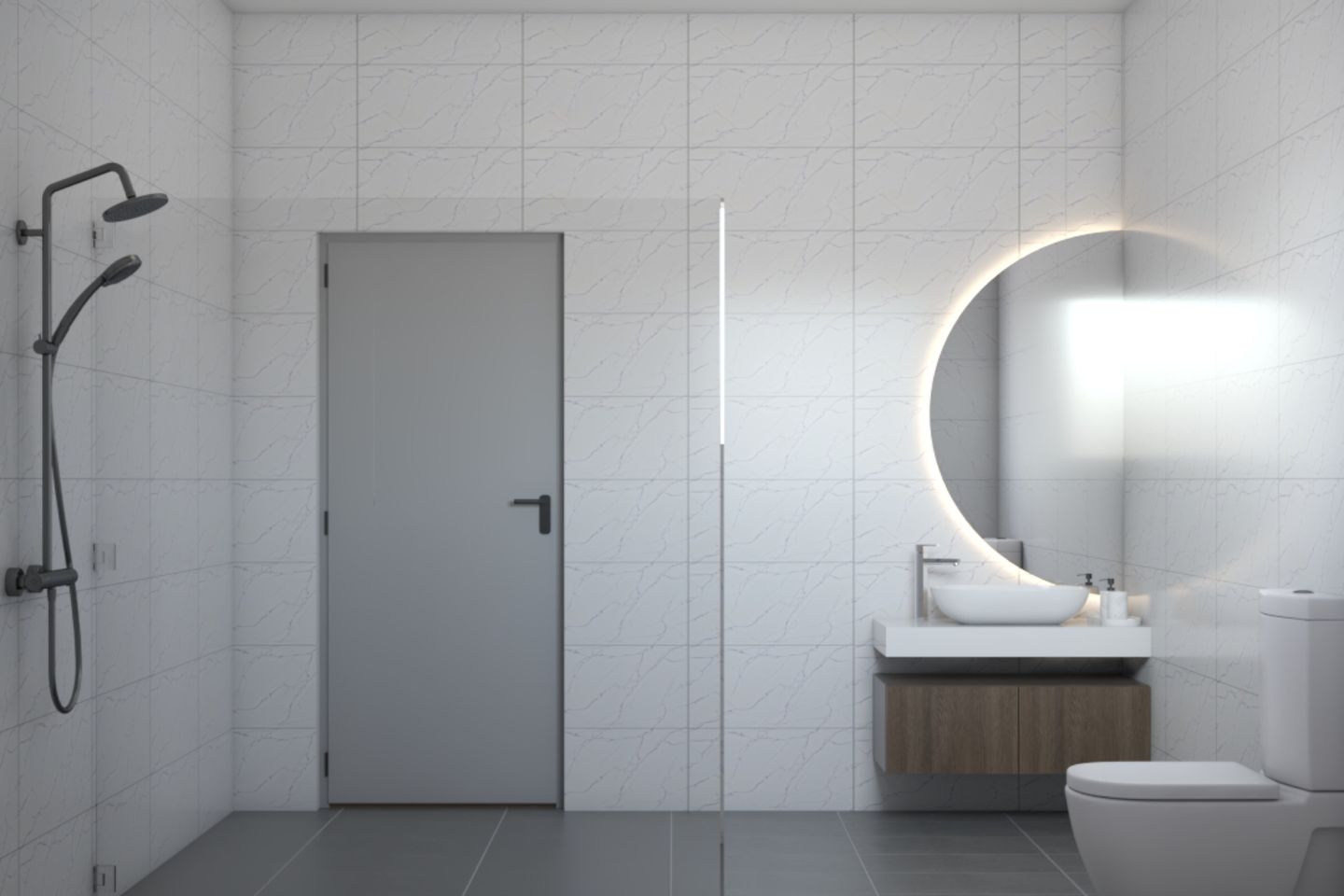 Modern White Bathroom Design - Livspace