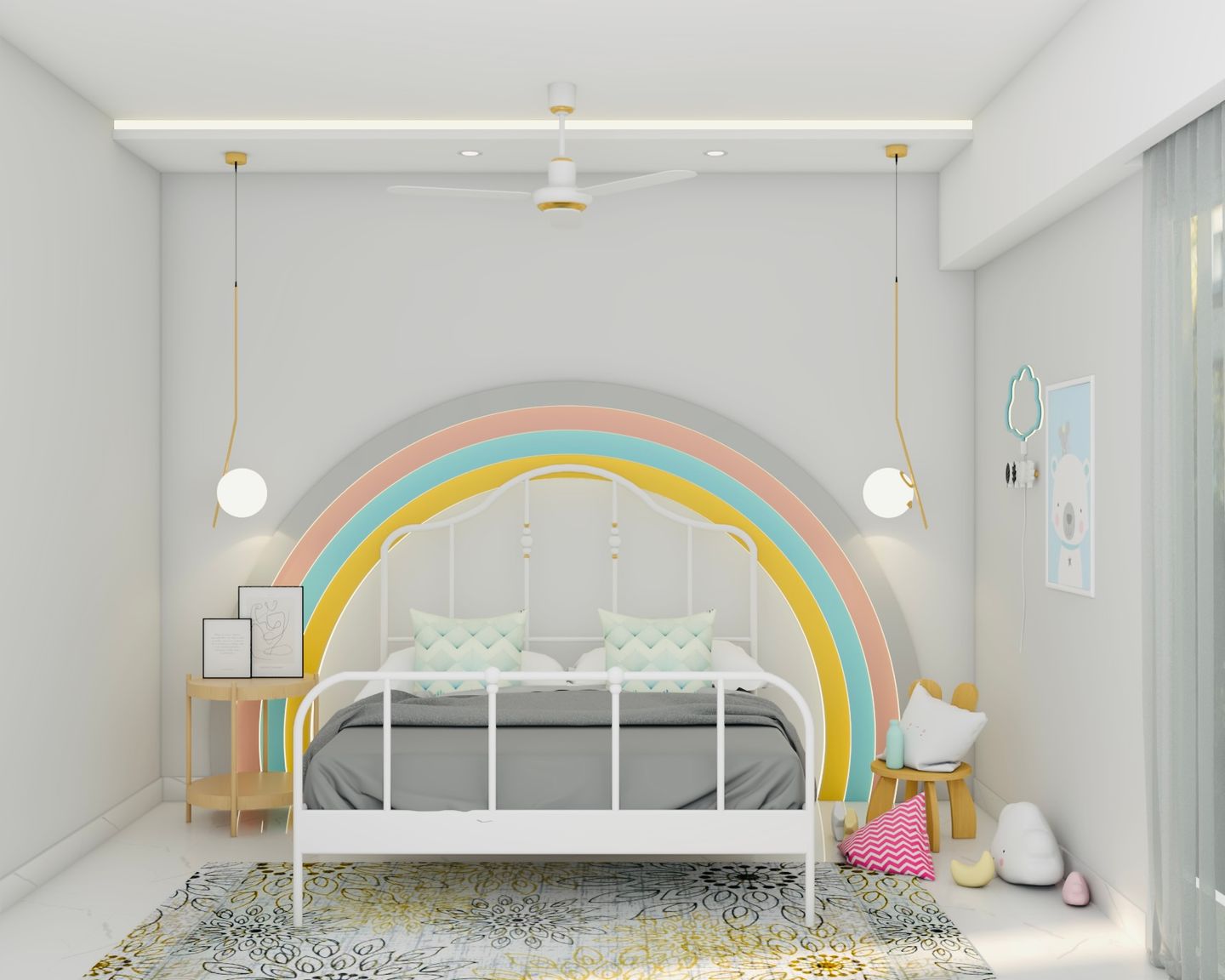 Kid's Bedroom With Rainbow-Themed Walls - Livspace