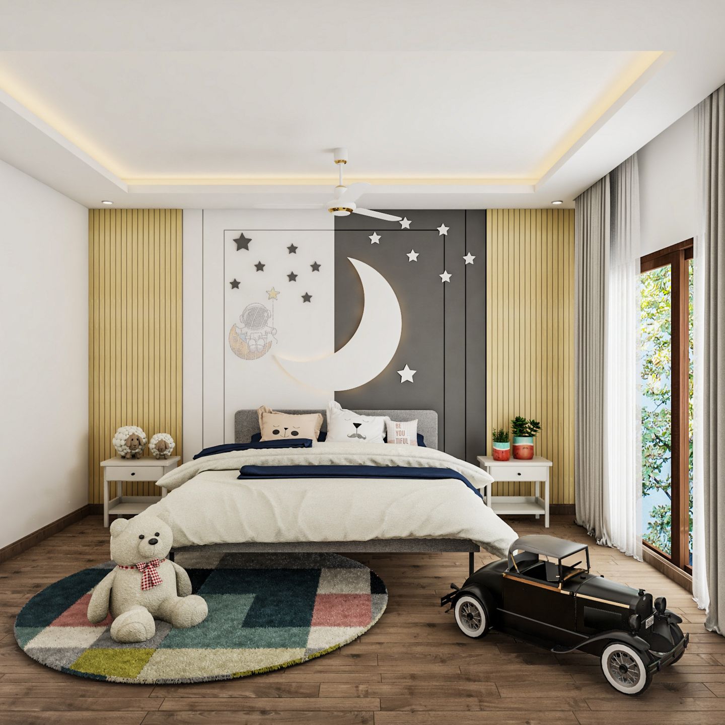 Compact Kid's Bedroom Design With A Floor Rug - Livspace