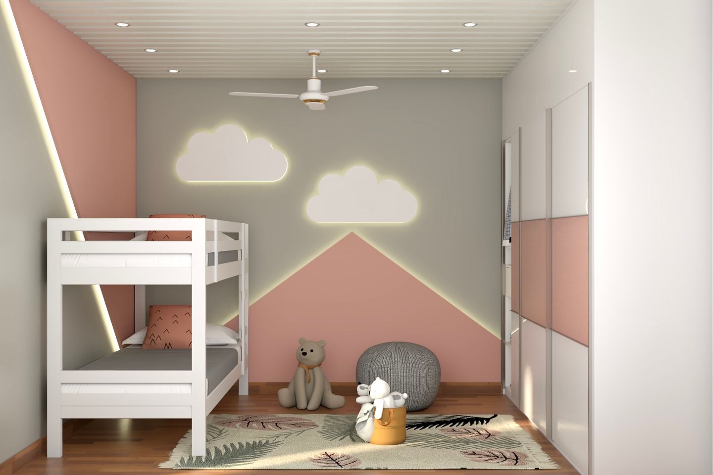 Kid's Bedroom Design With A 4-Door Wardrobe - Livspace