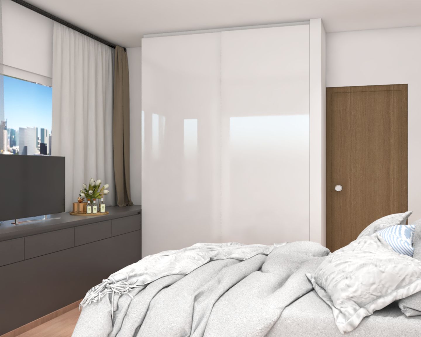 Modern White Bedroom Wardrobe - Livspace