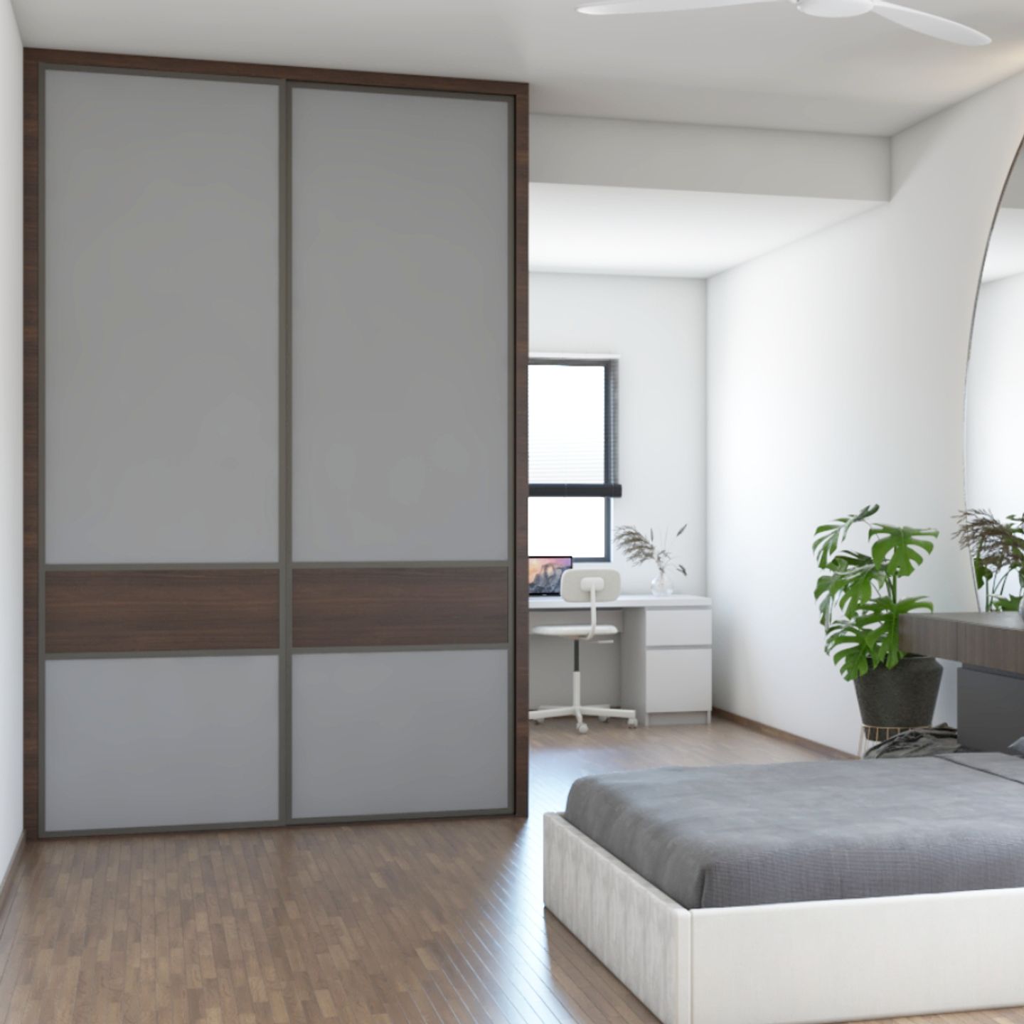 Brown And Grey Bedroom Wardrobe - Livspace
