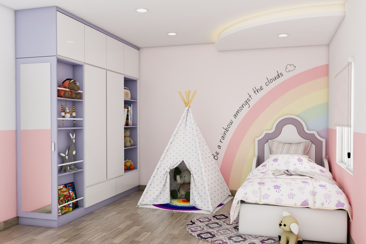 Pastel-Coloured Kid's Bedroom Design - Livspace