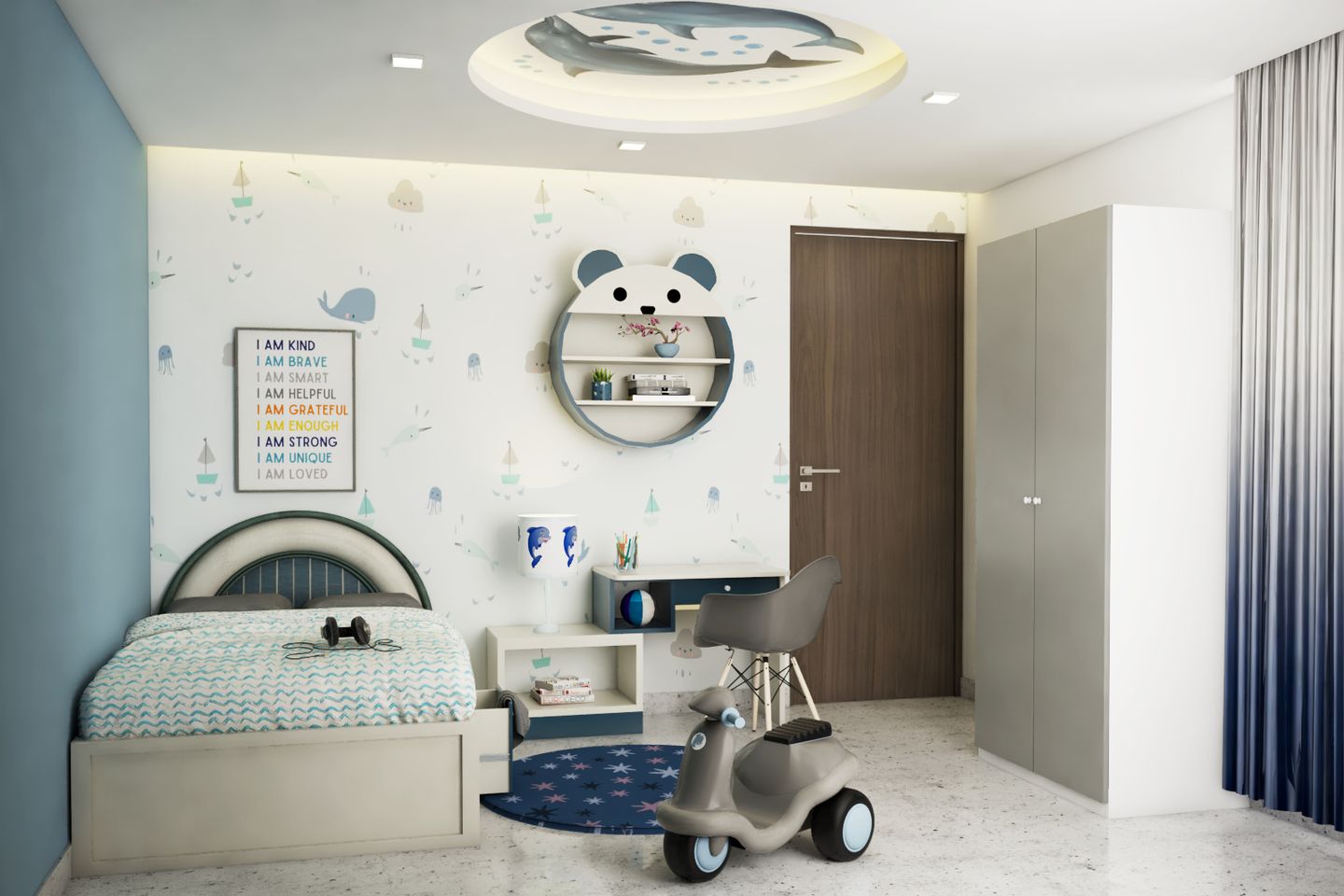 White And Blue Kid's Bedroom Design - Livspace