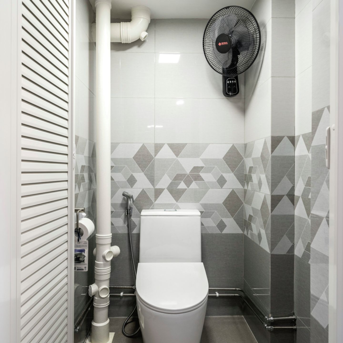 Grey And White Compact  Bathroom - Livspace