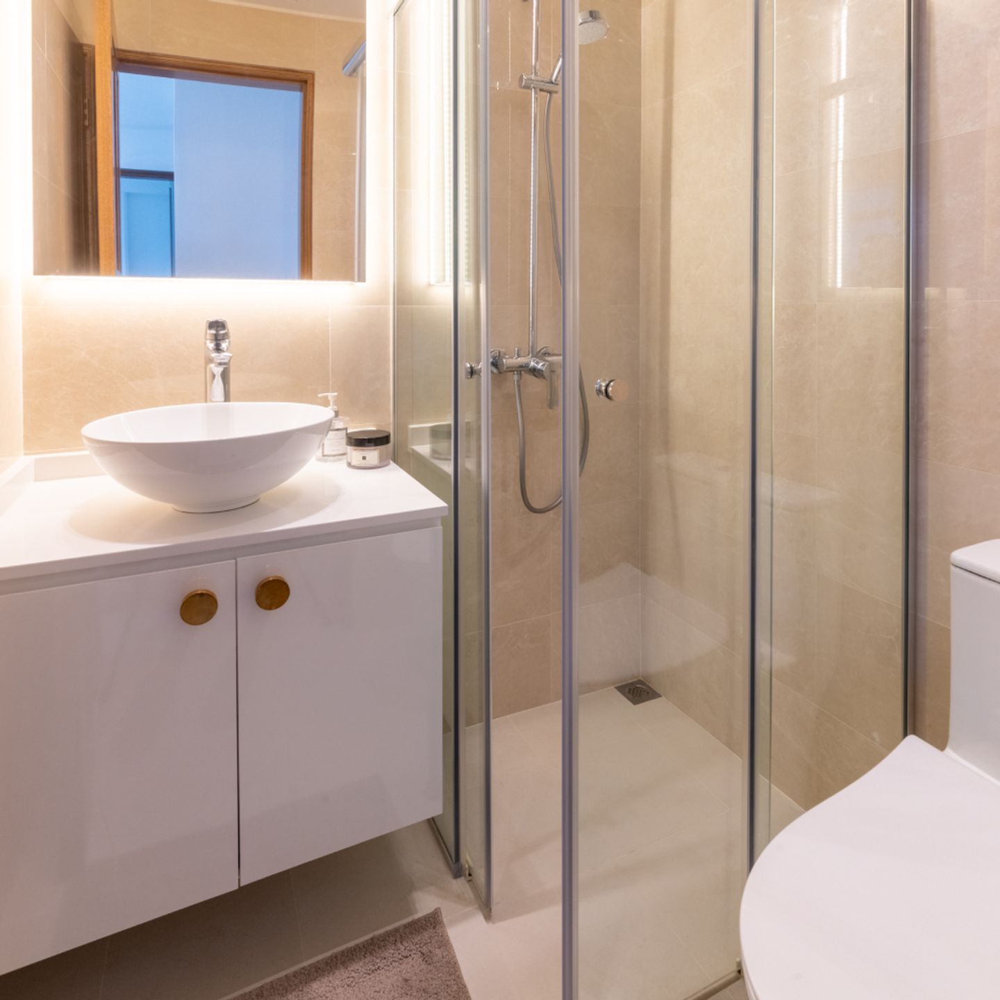 Compact Beige Bathroom Design - Livspace