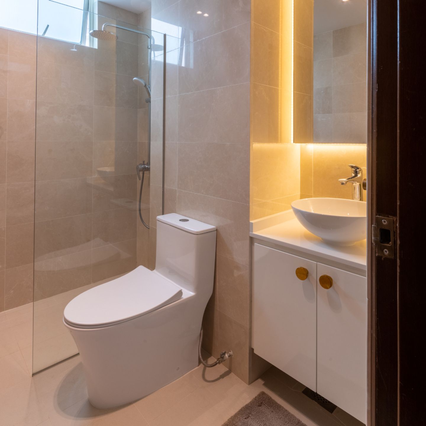 Bathroom Design With Strip Lights - Livspace