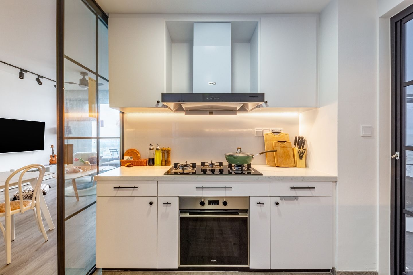 Modern White Parallel Kitchen Design With A Quartz Countertop