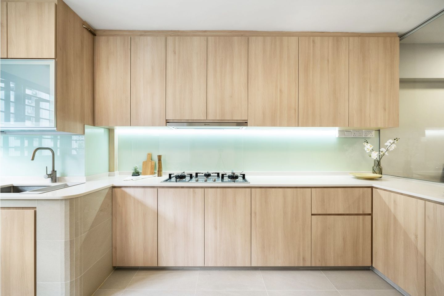 U-Shaped Scandinavian Kitchen Design With Wooden Storage - Livspace