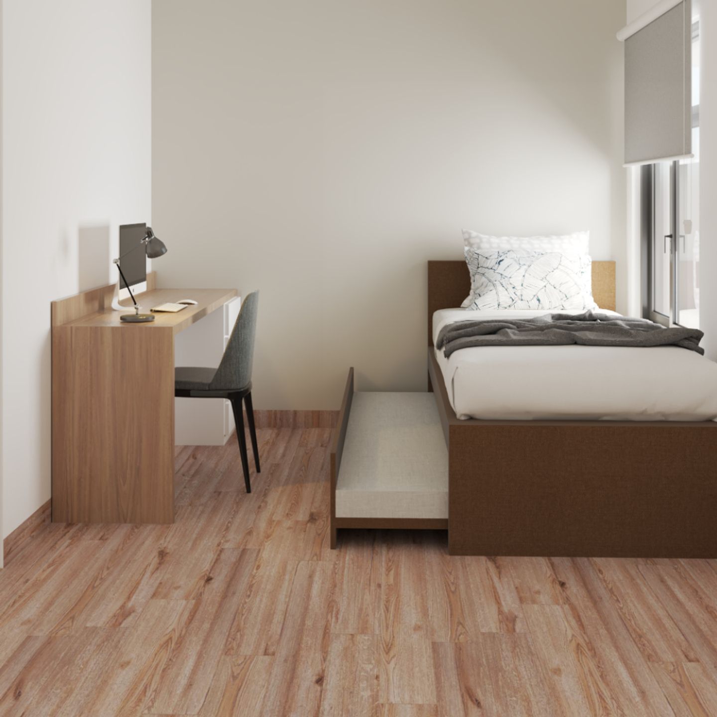 Matte Brown Flooring Design With Rectangular Tiles - Livspace