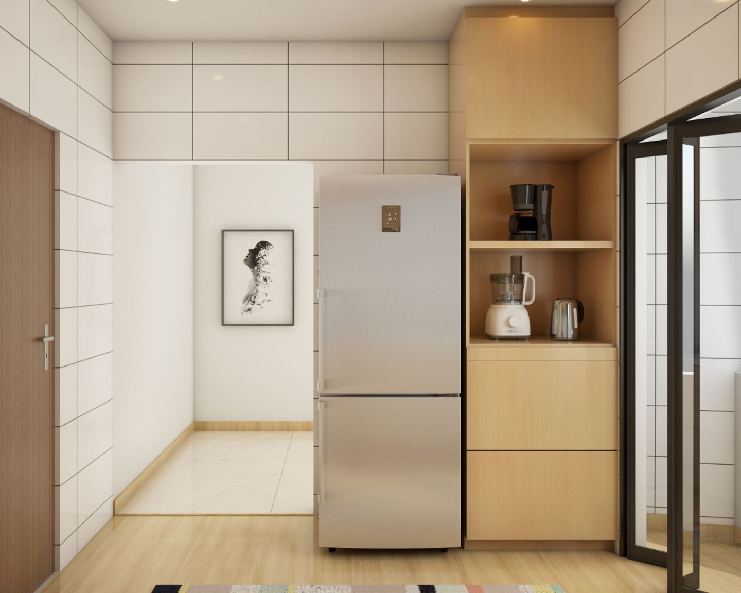 Contemporary Design For Kitchens With Beige Storage Cabinets