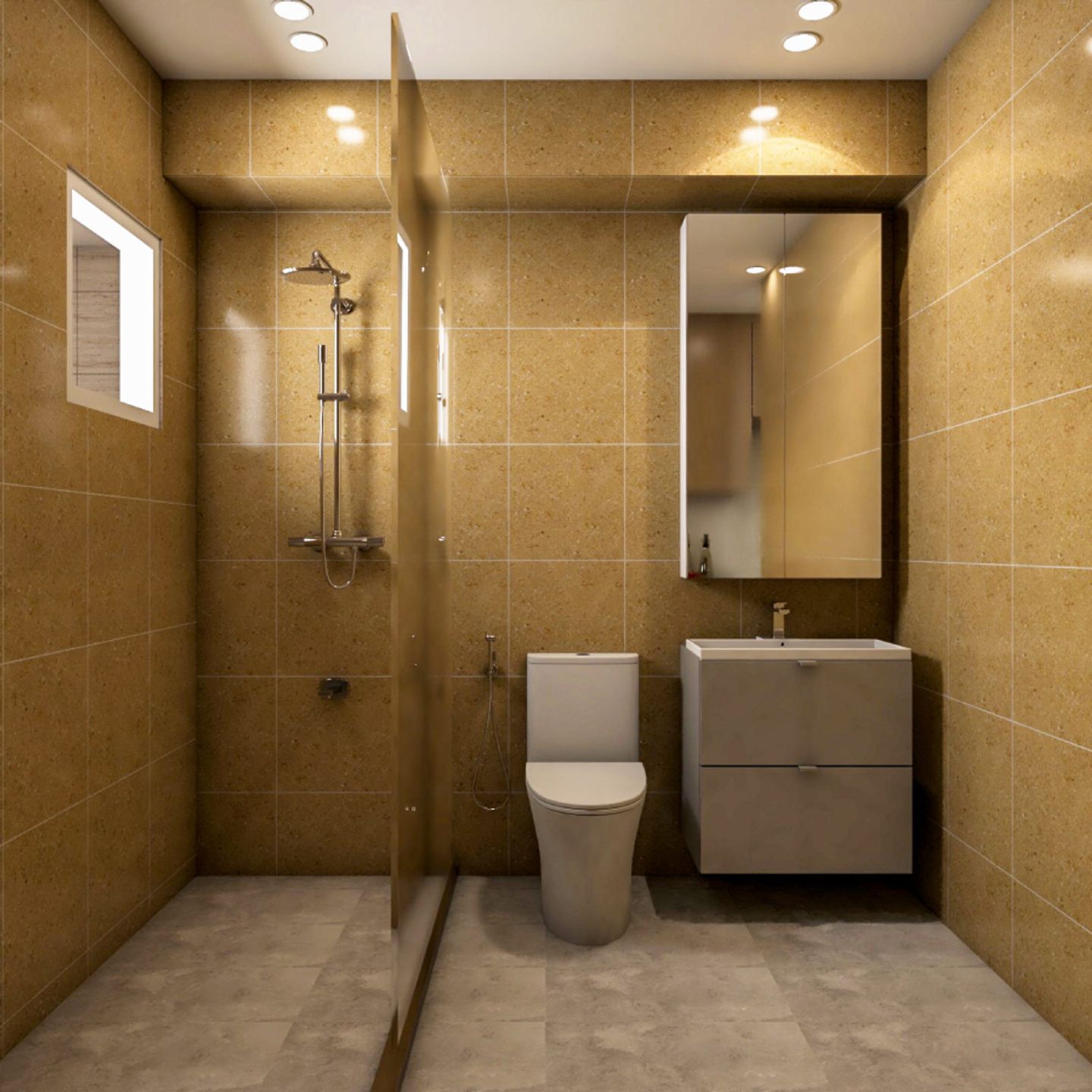 Contemporary Design With A Beige Wall Dado And A Shower Unit - Livspace