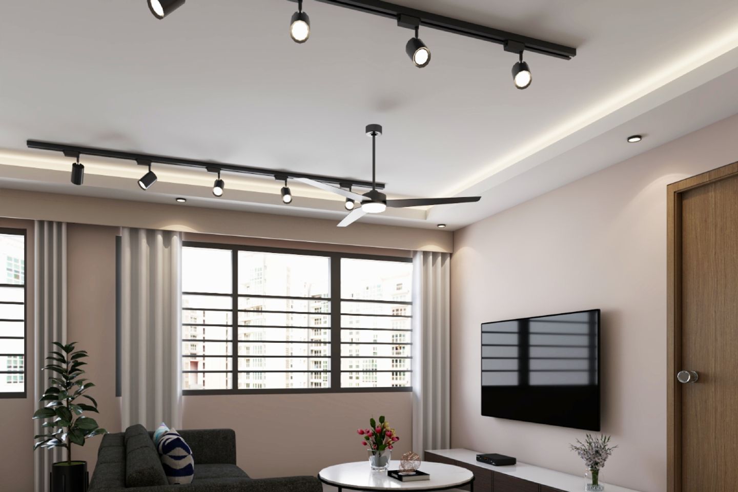 Rectangular False Ceiling Design With Recessed Spotlights - Livspace