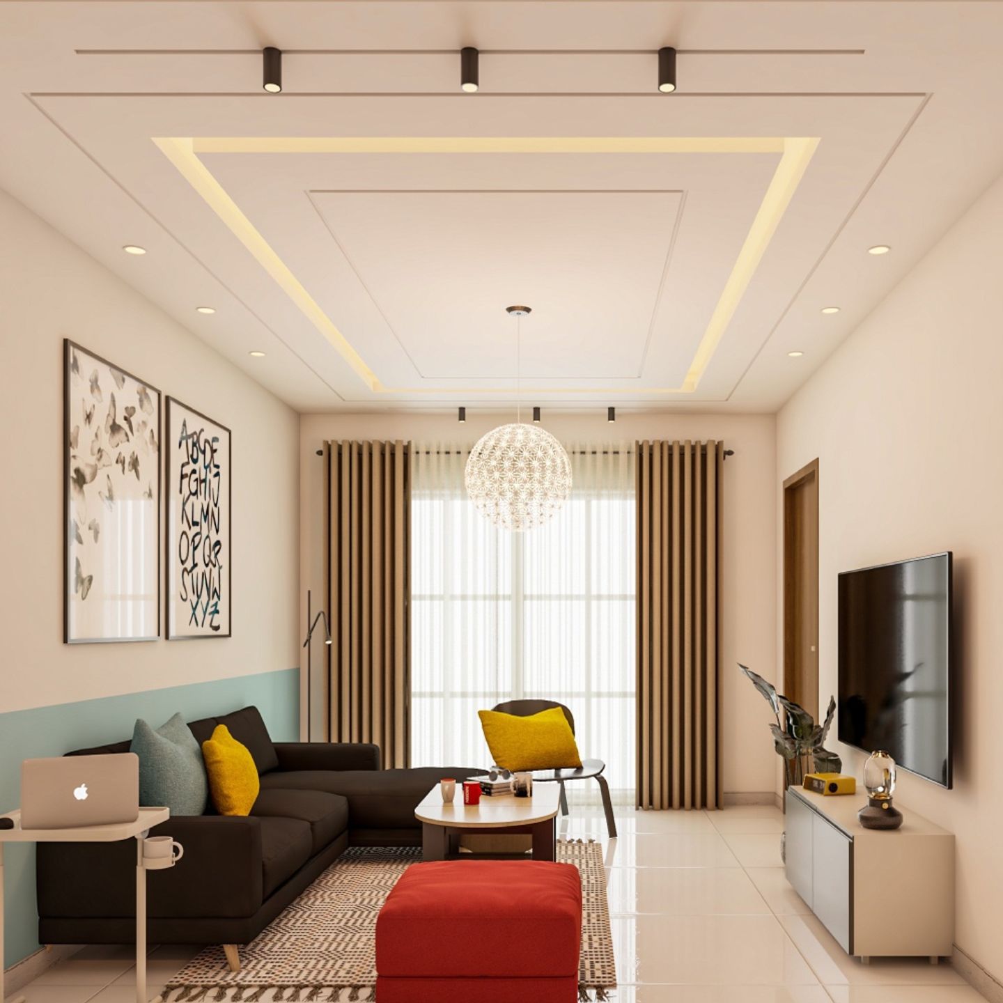Gypsum False Ceiling Design For Living Rooms - Livspace