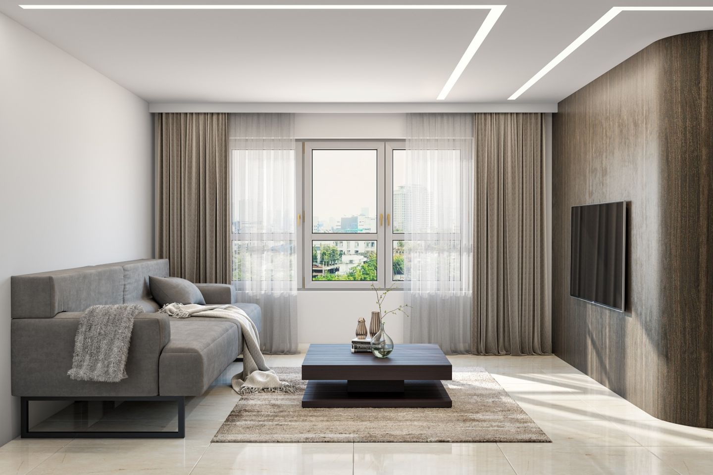 False Ceiling Design With Profile Lights - Livspace