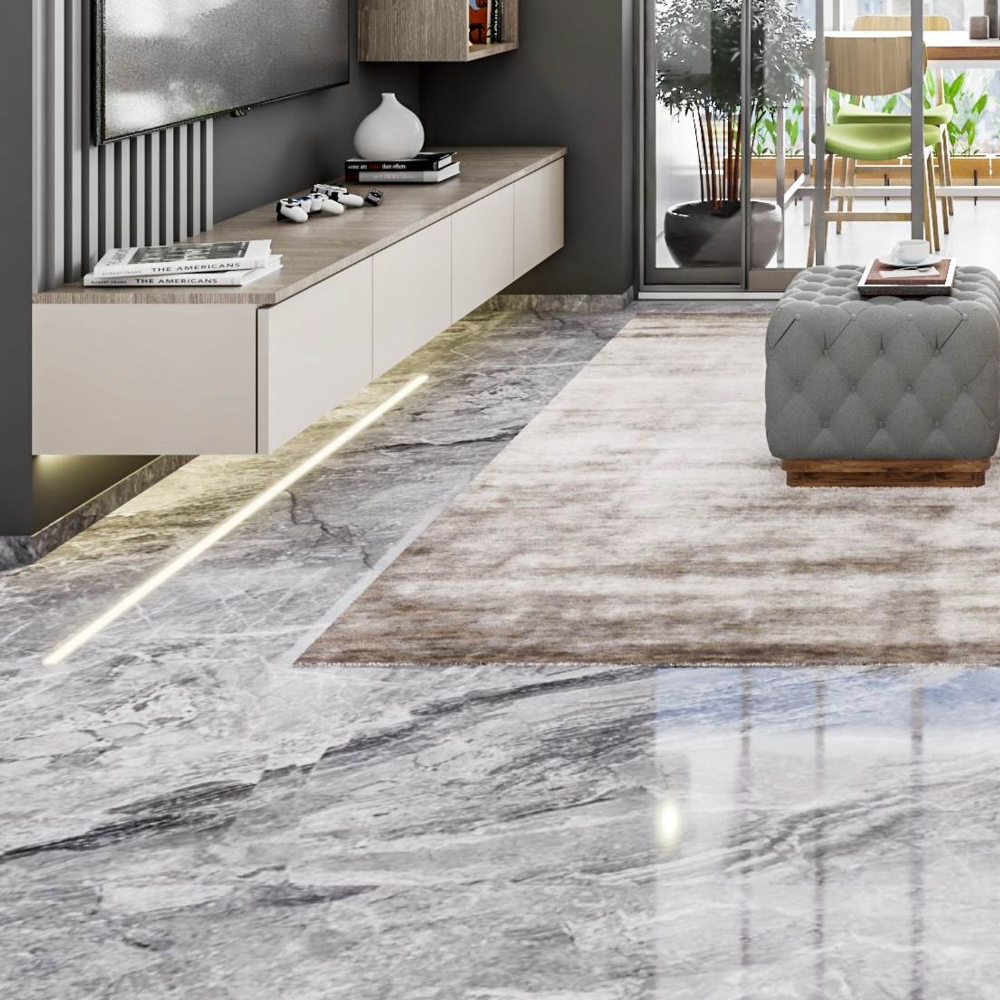 Glossy Grey Flooring Design - Livspace