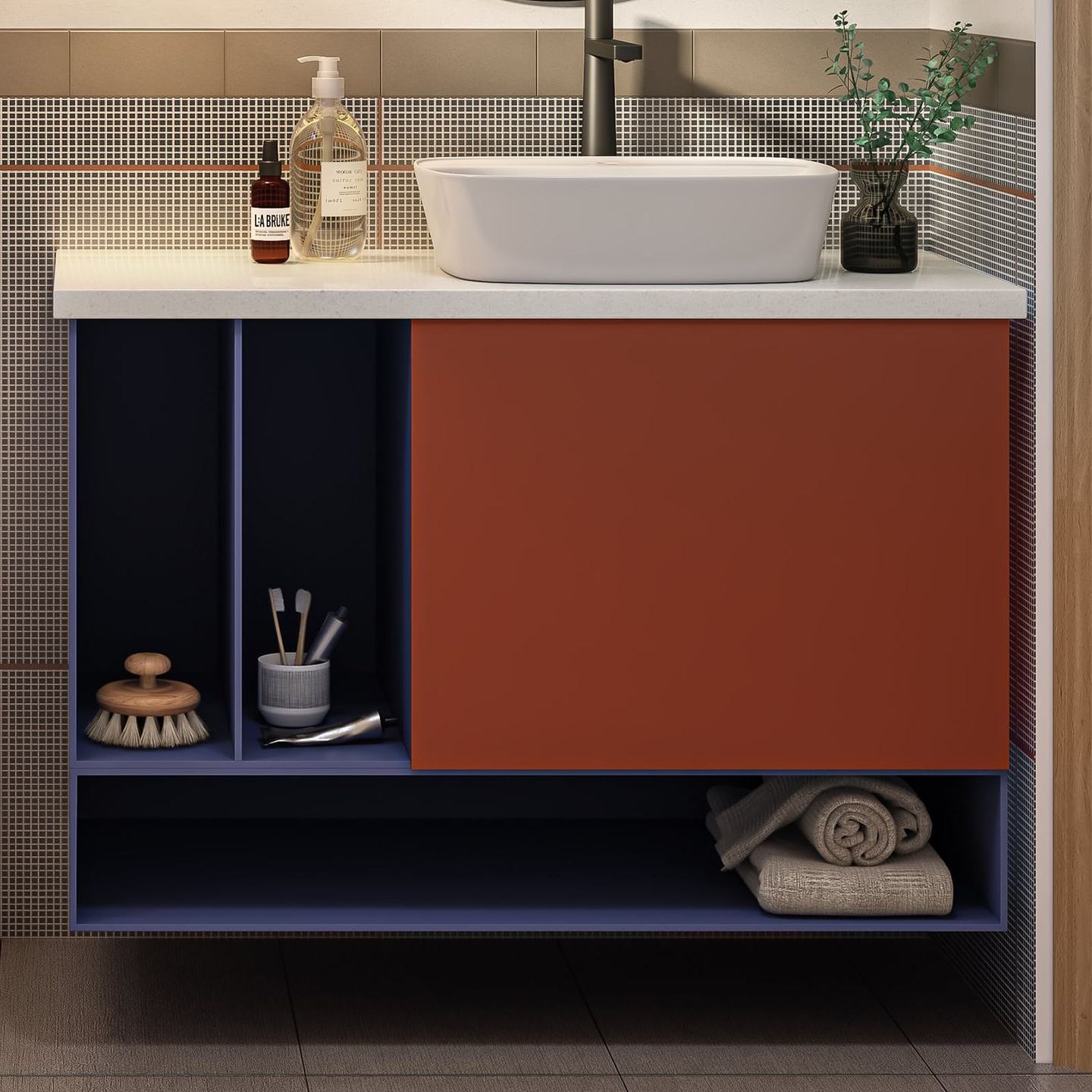 Durable Red And Blue Laminates Design For Vanity Units - Livspace