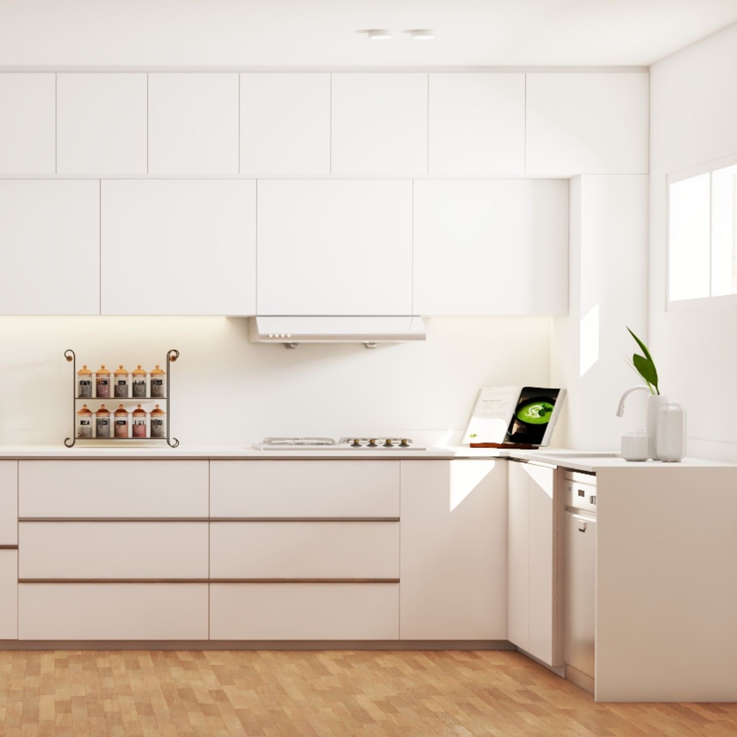 Scratch-Resistant White Laminates Design For Kitchen Cabinets - Livspace