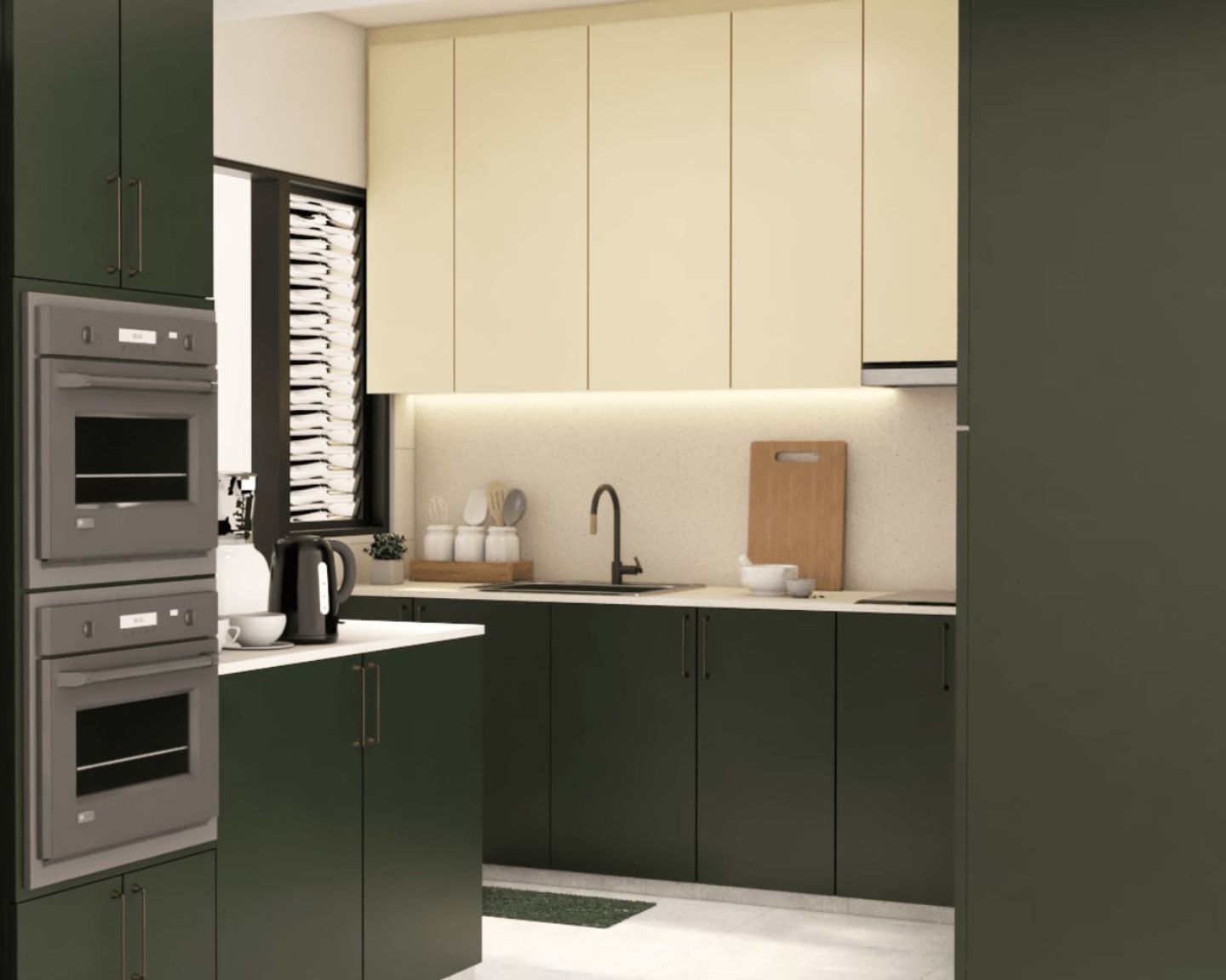 Grey And Cream Laminate Design For Kitchen Cabinets - Livspace