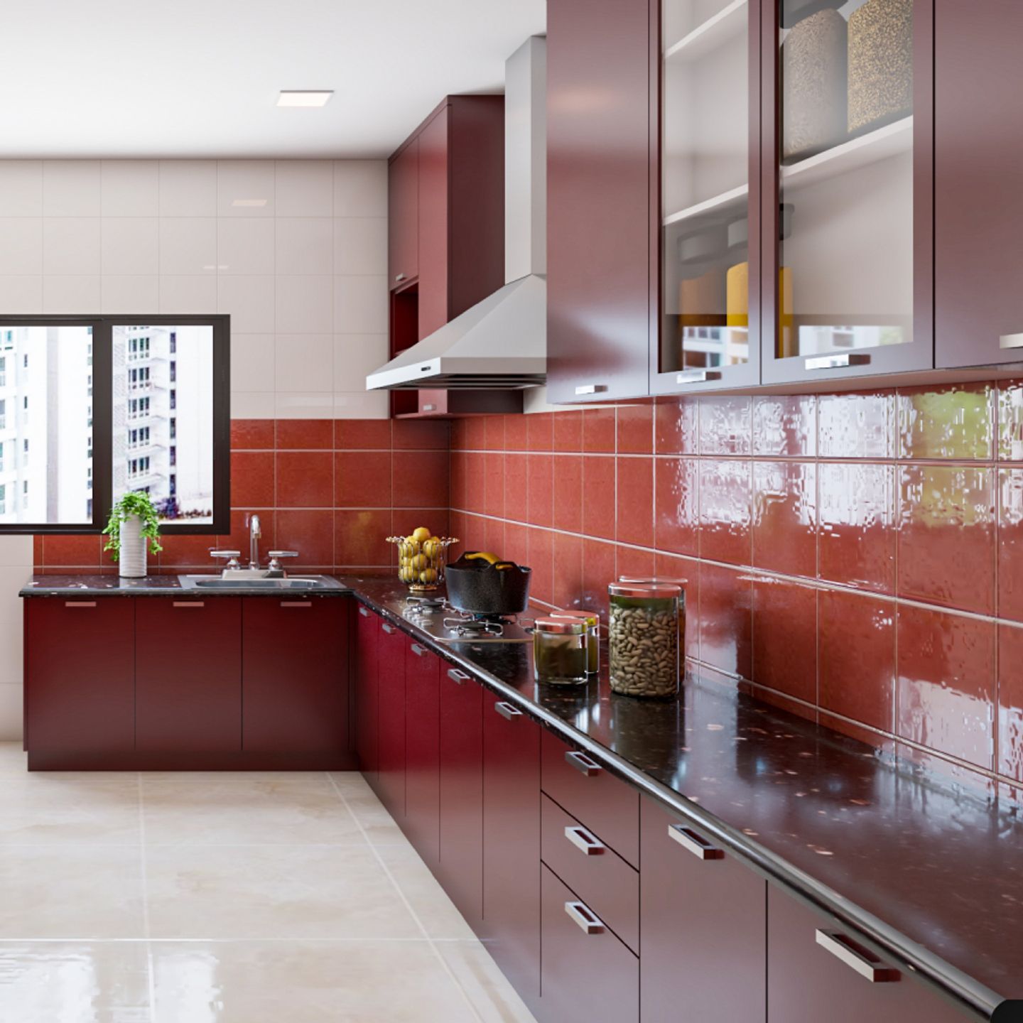Red Laminate For Kitchen Cabinets - Livspace