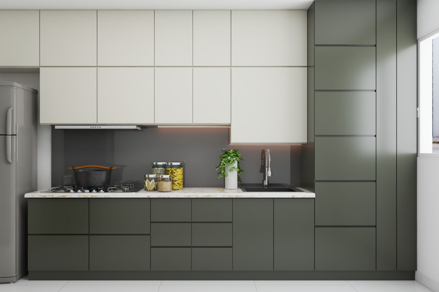 Green And White Laminate Design For Kitchens - Livspace
