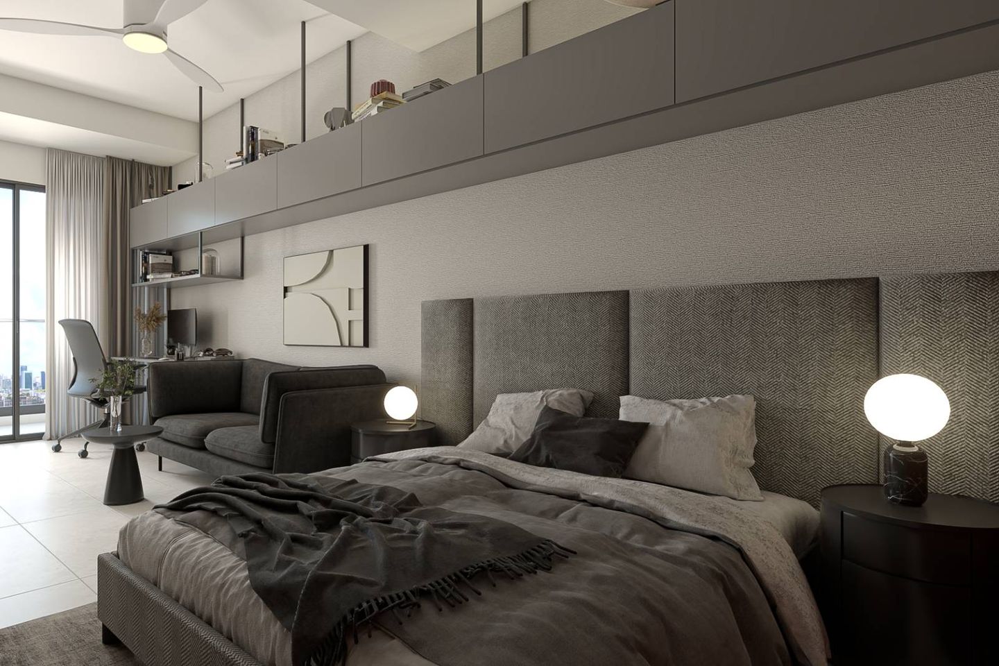 Contemporary Master Bedroom With A Queen Bed - Livspace