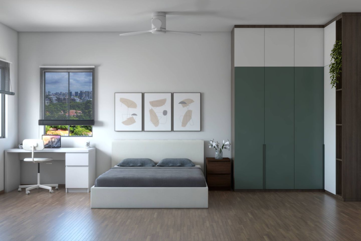 Bedroom Design With White Double Bed - Livspace