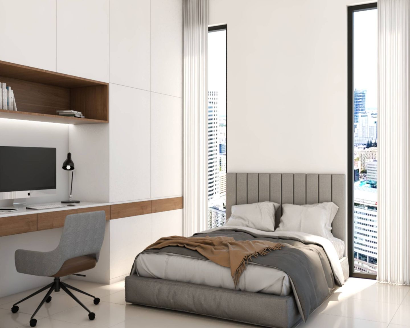 Neutral-Toned Master Bedroom Design - Livspace