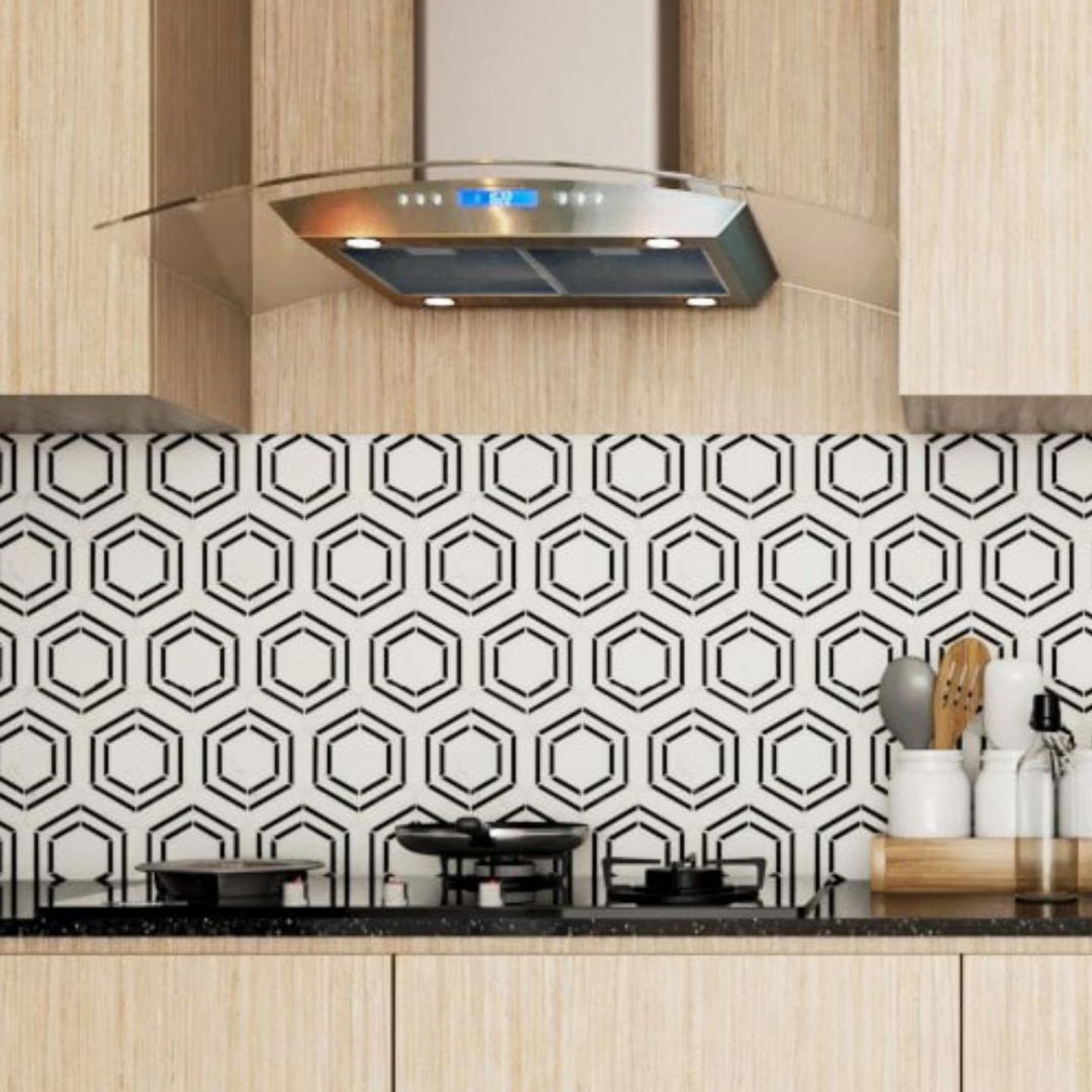 Hexagonal Kitchen Tiles Design - Livspace