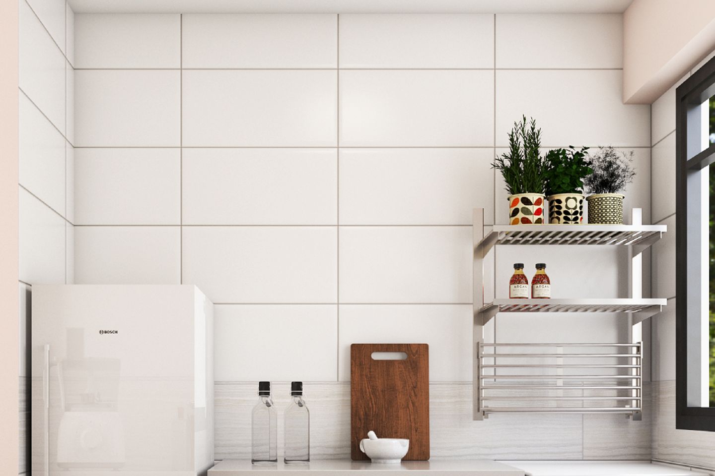 Matte White Tiles Design For Minimal Kitchens