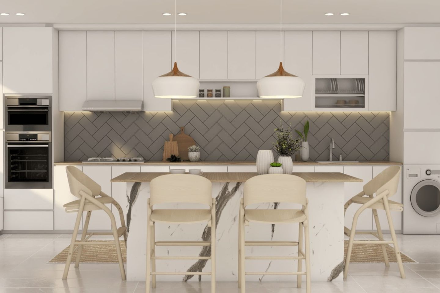 Contemporary Grey Ceramic Tiles Design for Kitchen Dados
