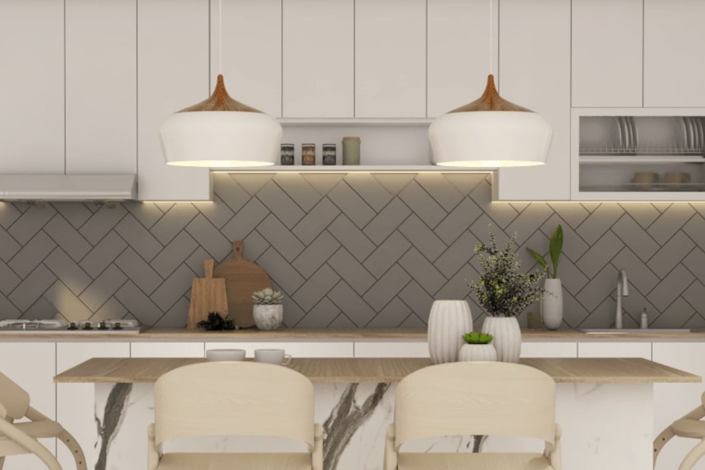 Matte Grey Rectangular Tiles For Kitchen Dados - Livspace