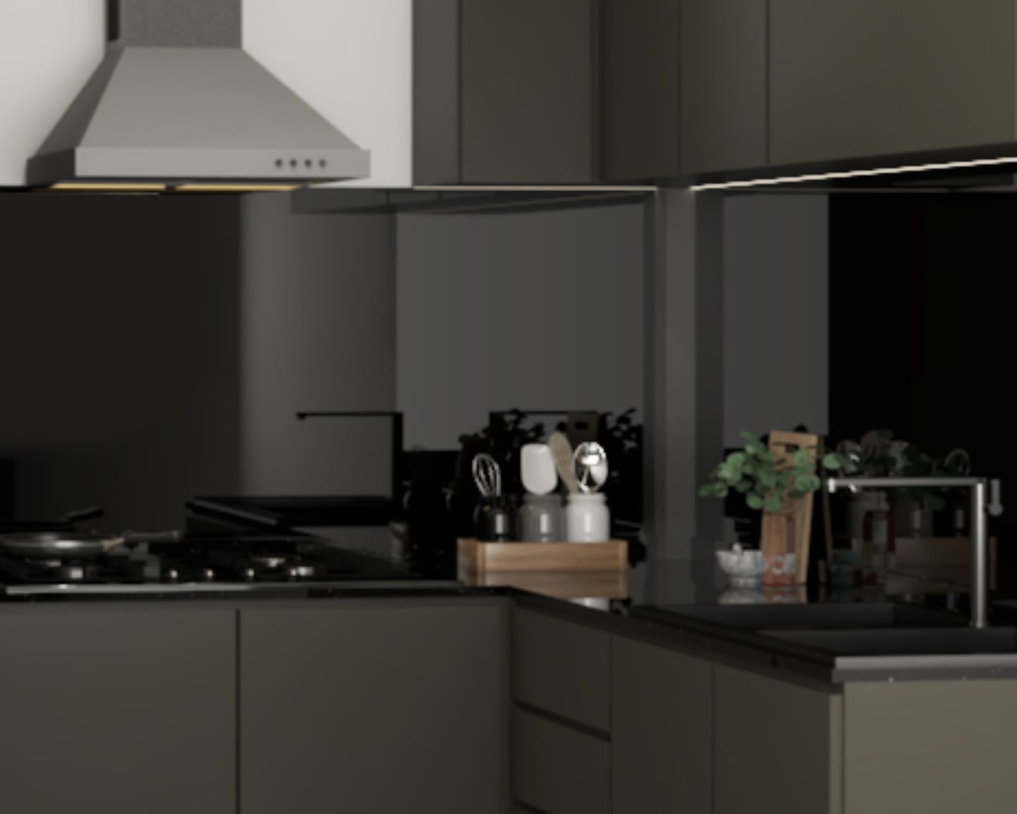 Glossy Black Tile Design For Kitchen Dados - Livspace