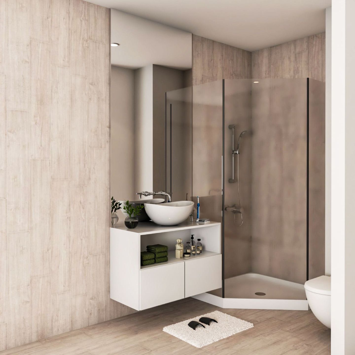 Ceramic Beige Bathroom Tile Design With A Matte Finish - Livspace