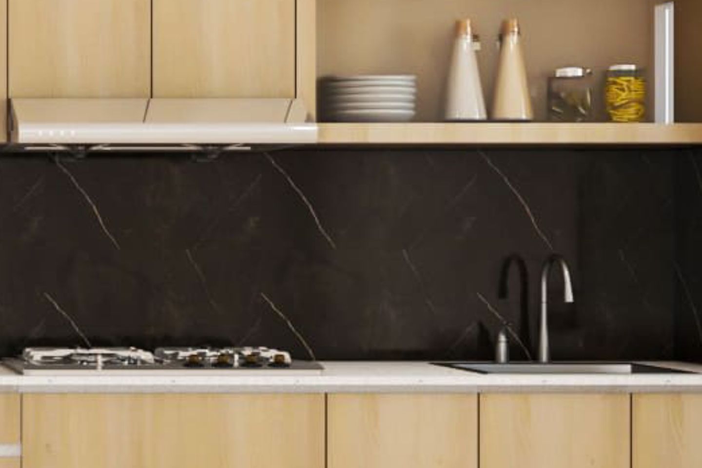 Glossy Black Tiles Design For Kitchen Backsplashes - Livspace