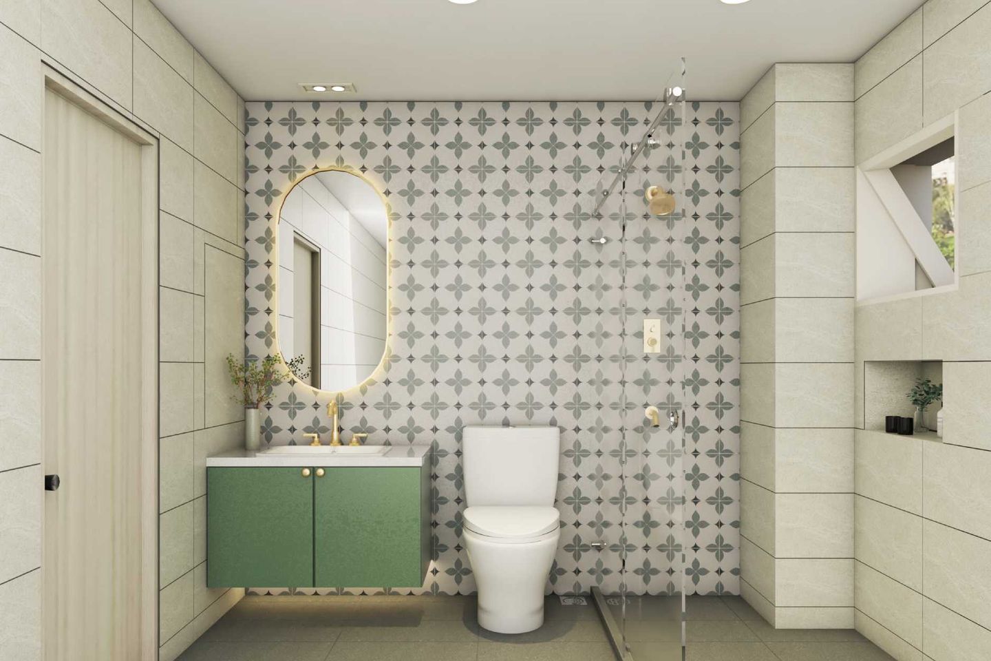 Off White Ceramic Bathroom Tiles Design - Livspace