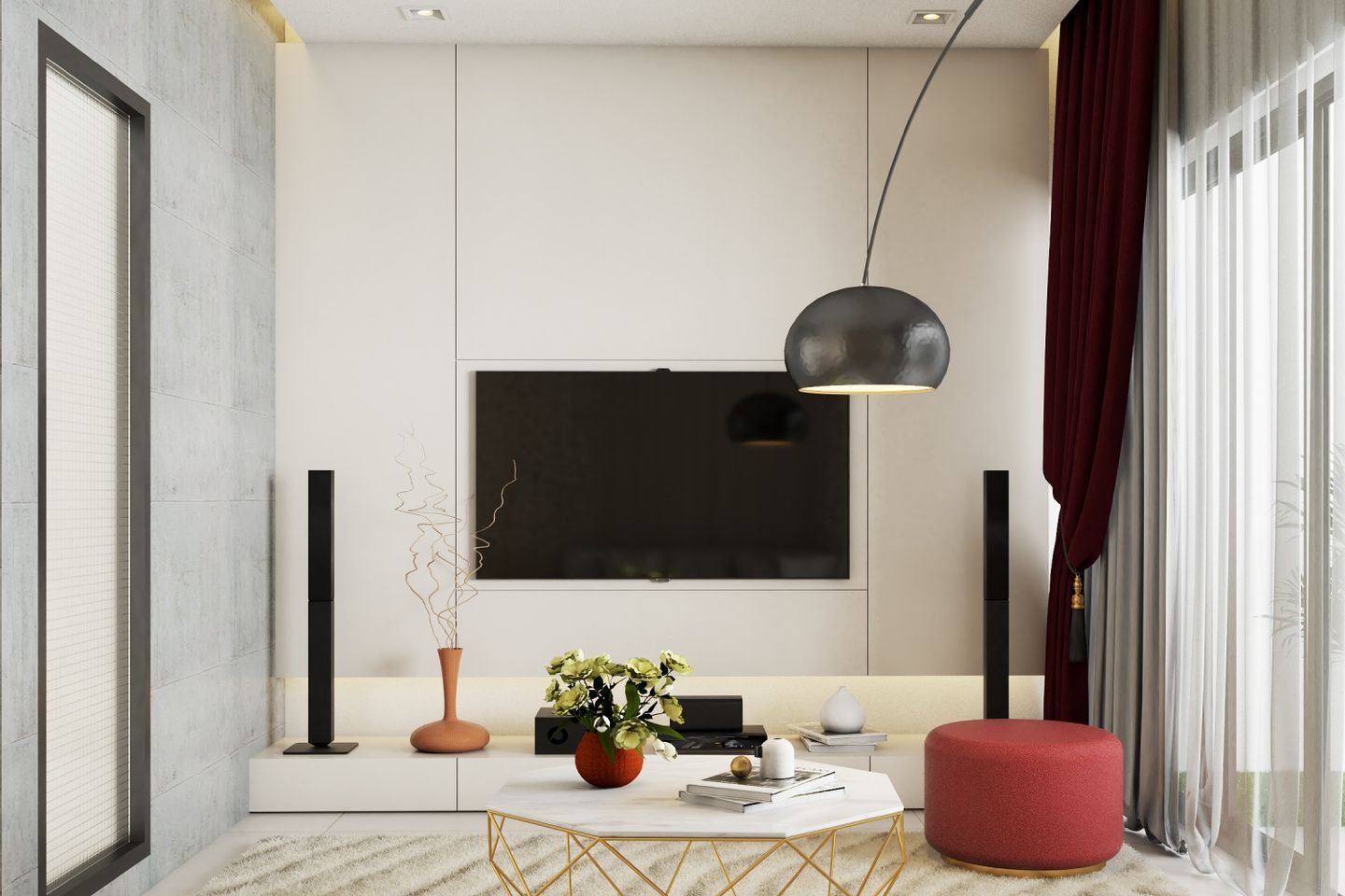 Modern White TV Wall Design - Livspace