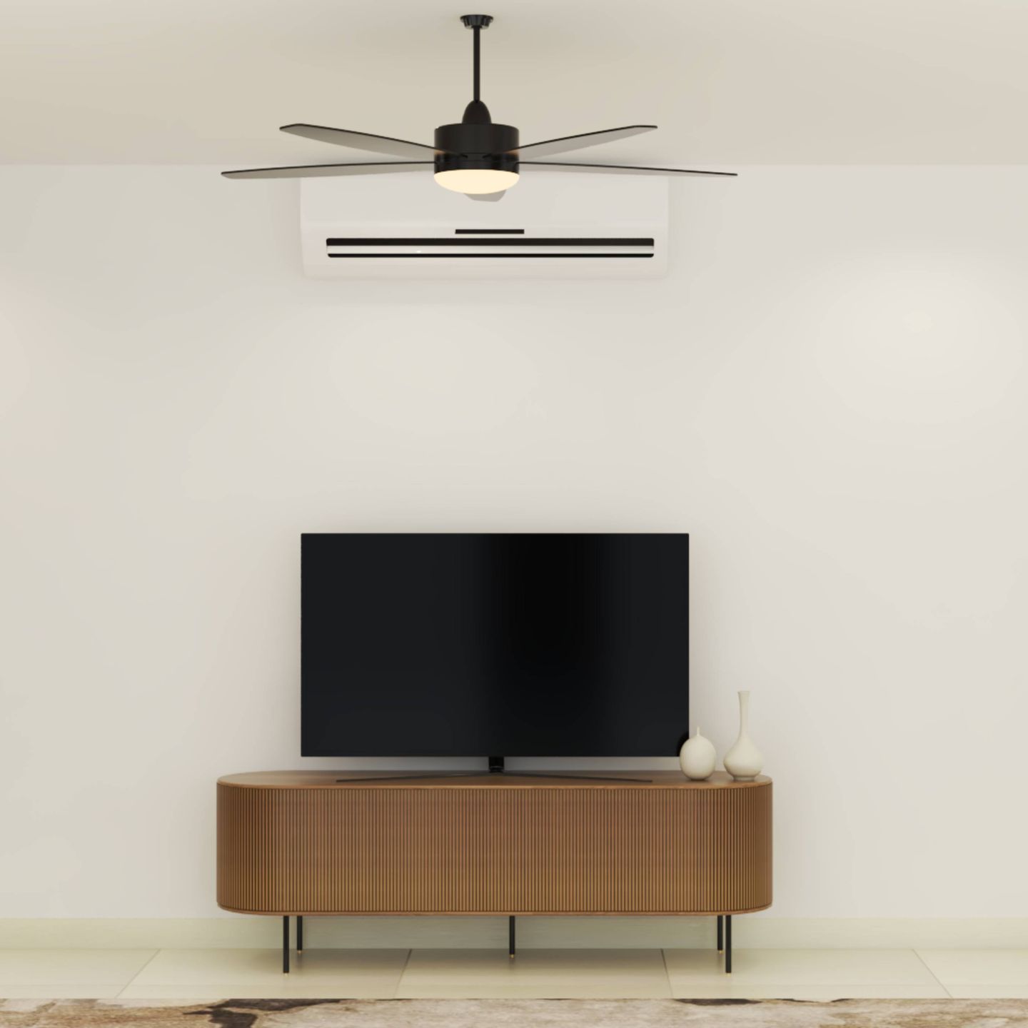 Walnut Brown Floor-Mounted TV Unit  With Closed Storage - Livspace