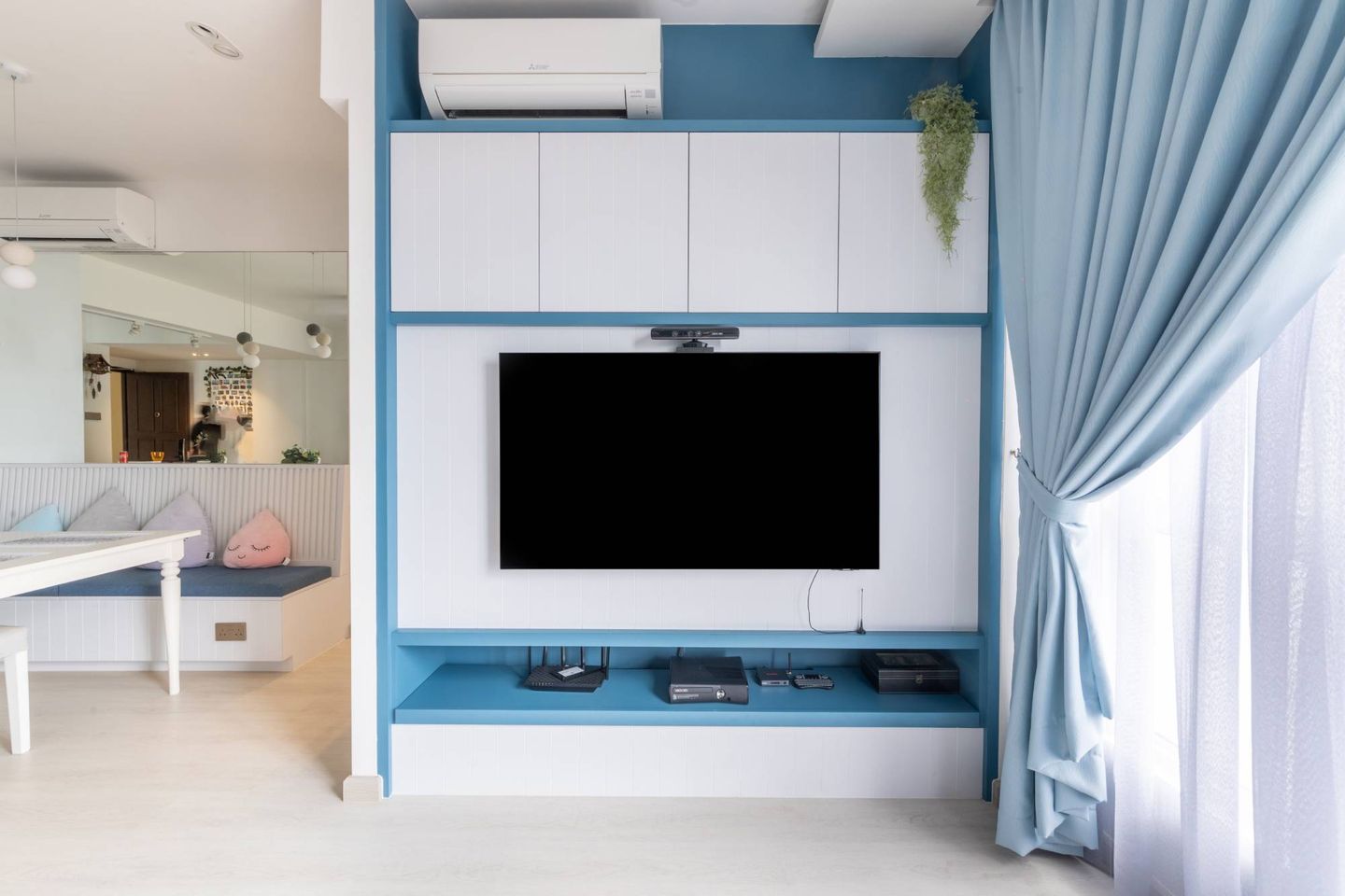 White And Blue TV Cabinet Design For Modern Houses