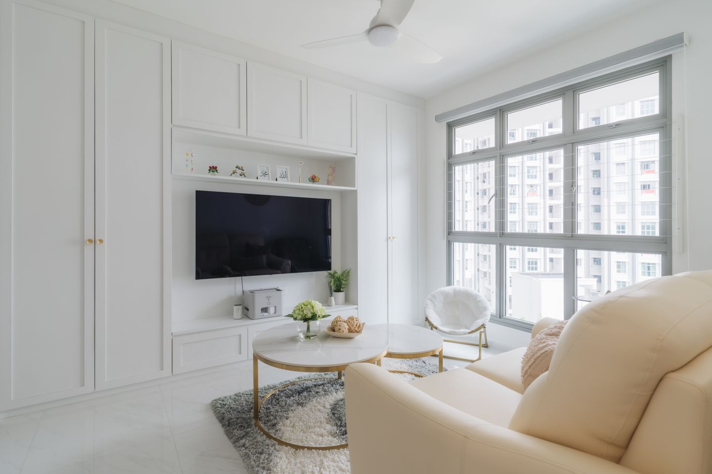 Classical TV Cabinet Design With White Drawers And Storage Units